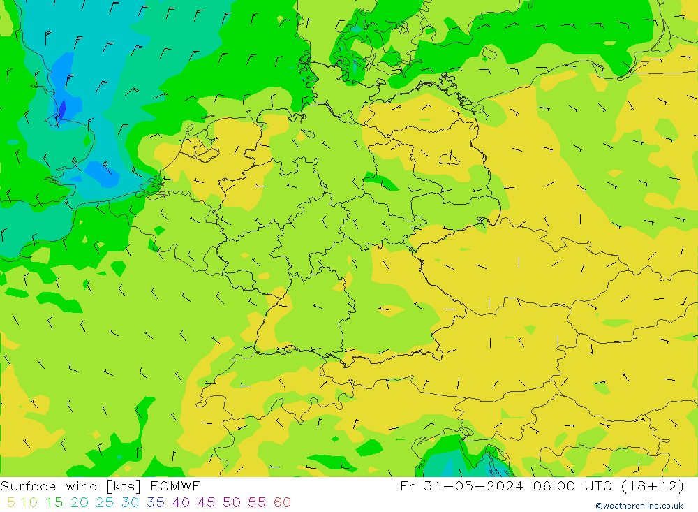 Vento 10 m ECMWF ven 31.05.2024 06 UTC