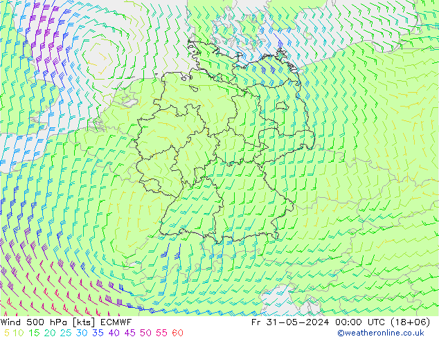 Wind 500 hPa ECMWF Fr 31.05.2024 00 UTC