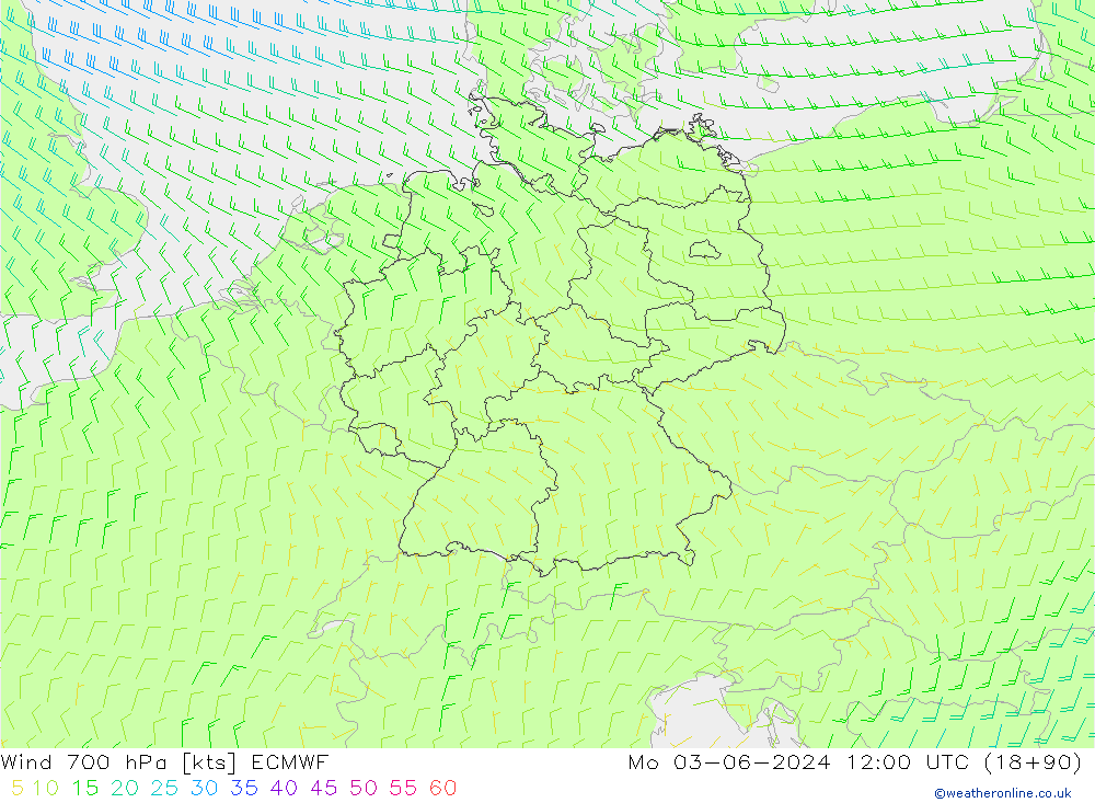 风 700 hPa ECMWF 星期一 03.06.2024 12 UTC