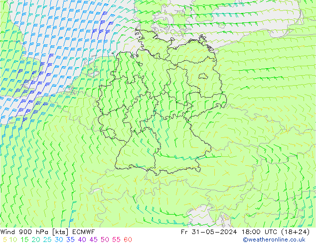 Wind 900 hPa ECMWF Fr 31.05.2024 18 UTC