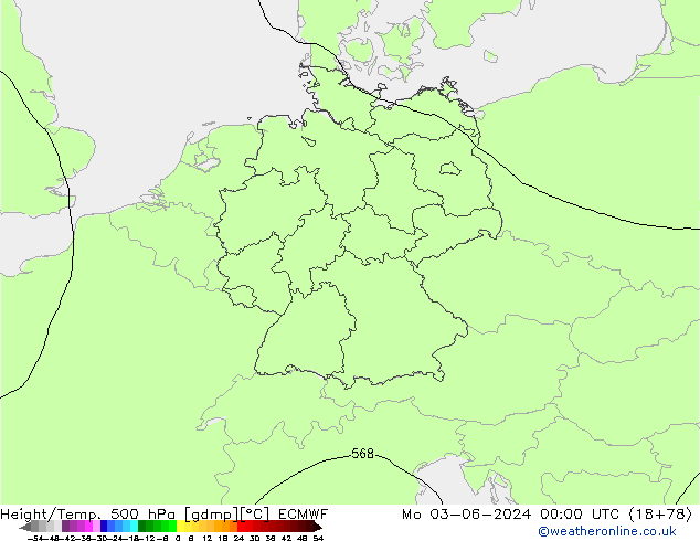 Height/Temp. 500 hPa ECMWF Seg 03.06.2024 00 UTC