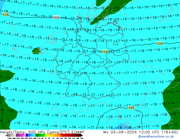 Height/Temp. 500 hPa ECMWF Mo 03.06.2024 12 UTC