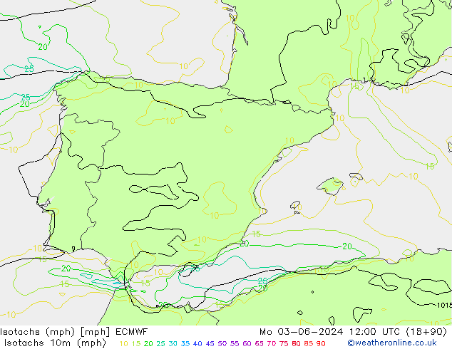 Izotacha (mph) ECMWF pon. 03.06.2024 12 UTC