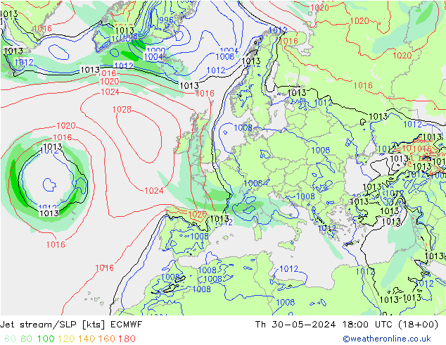 Prąd strumieniowy ECMWF czw. 30.05.2024 18 UTC