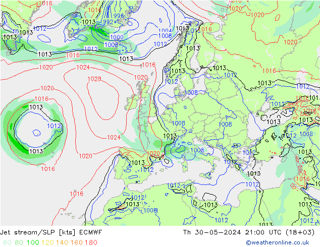 Polarjet/Bodendruck ECMWF Do 30.05.2024 21 UTC