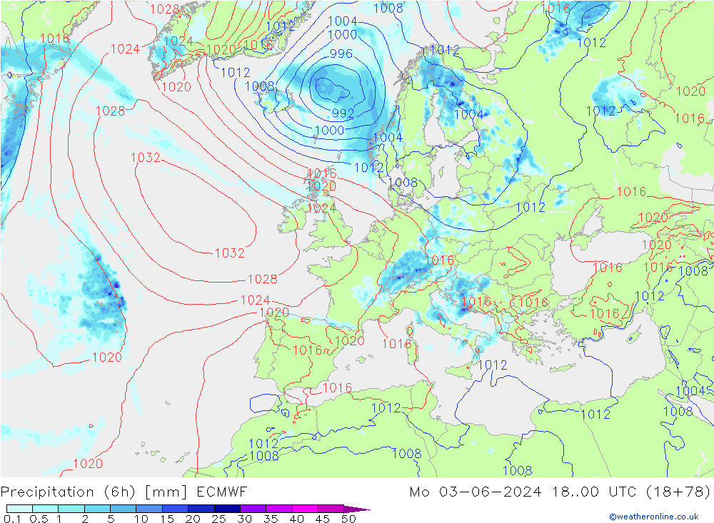 Z500/Rain (+SLP)/Z850 ECMWF Mo 03.06.2024 00 UTC