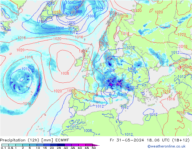 Précipitation (12h) ECMWF ven 31.05.2024 06 UTC