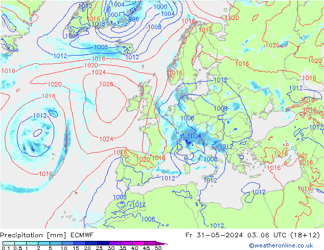 Srážky ECMWF Pá 31.05.2024 06 UTC