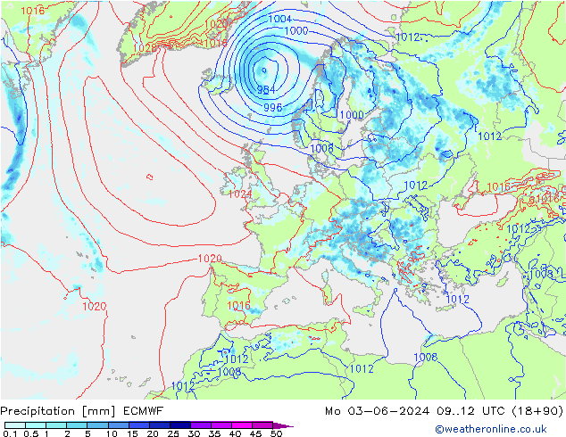 Niederschlag ECMWF Mo 03.06.2024 12 UTC