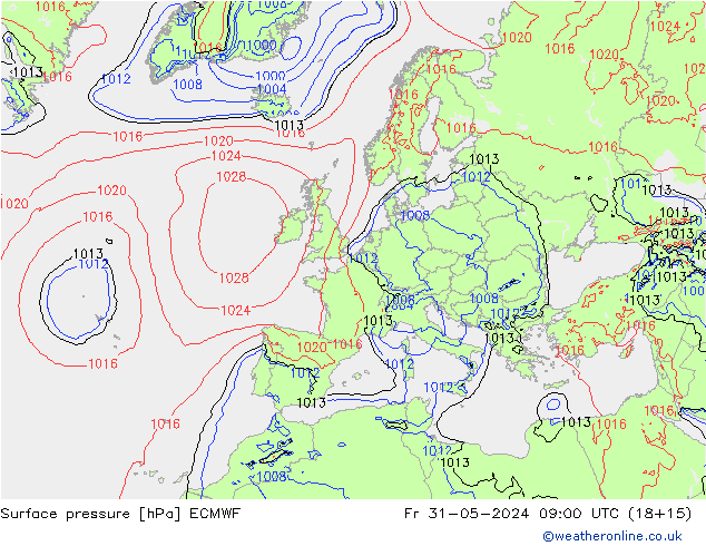 Pressione al suolo ECMWF ven 31.05.2024 09 UTC