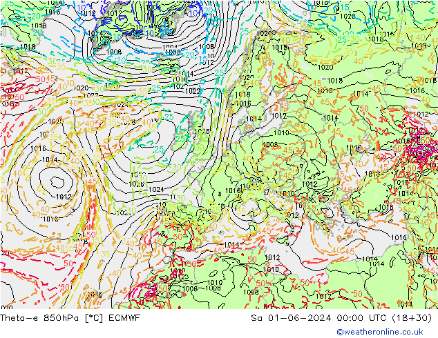 Theta-e 850hPa ECMWF So 01.06.2024 00 UTC