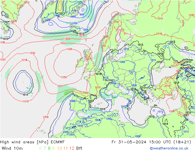 High wind areas ECMWF  31.05.2024 15 UTC