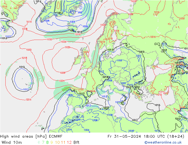 High wind areas ECMWF  31.05.2024 18 UTC