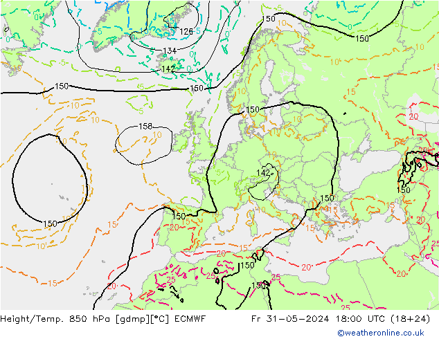 Height/Temp. 850 hPa ECMWF Pá 31.05.2024 18 UTC