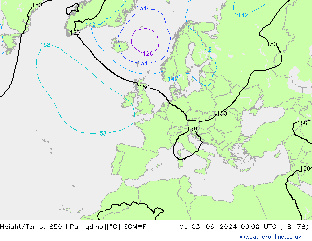 Z500/Rain (+SLP)/Z850 ECMWF Seg 03.06.2024 00 UTC