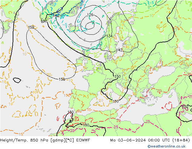 Height/Temp. 850 hPa ECMWF Mo 03.06.2024 06 UTC