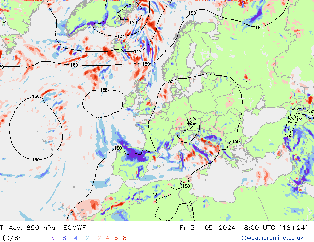 T-Adv. 850 hPa ECMWF Fr 31.05.2024 18 UTC