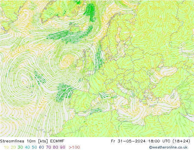 Linea di flusso 10m ECMWF ven 31.05.2024 18 UTC