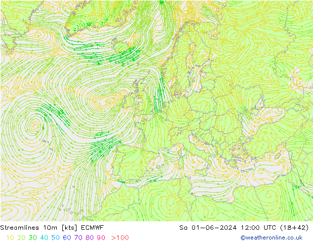 Linha de corrente 10m ECMWF Sáb 01.06.2024 12 UTC