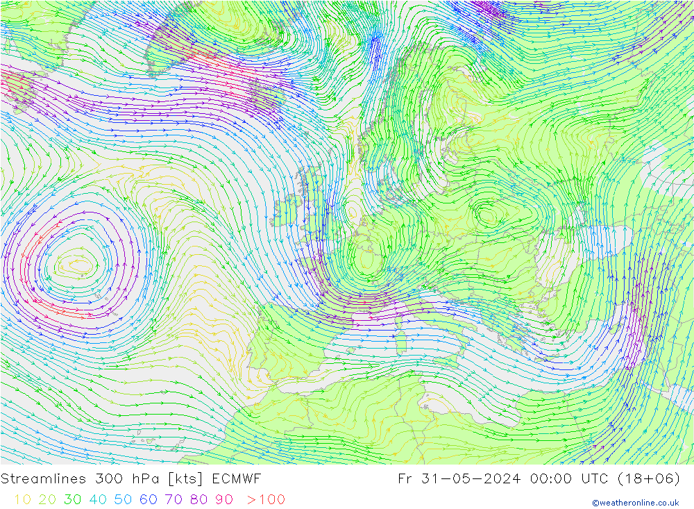 Linea di flusso 300 hPa ECMWF ven 31.05.2024 00 UTC