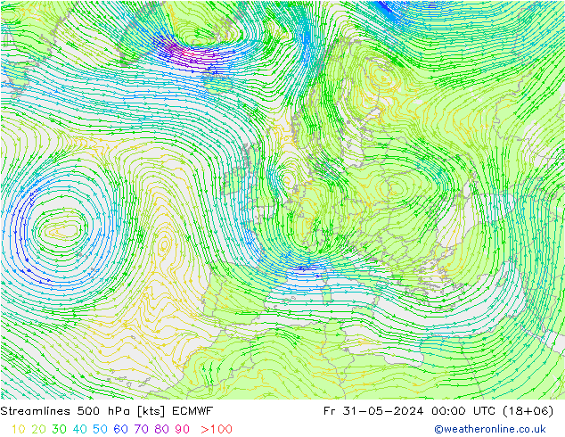 Rüzgar 500 hPa ECMWF Cu 31.05.2024 00 UTC