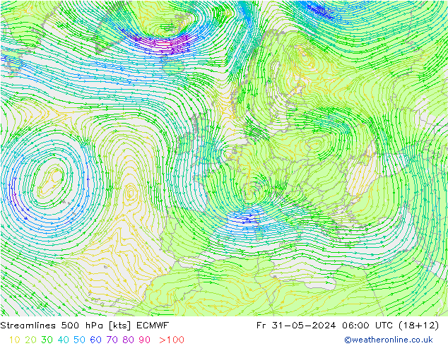 ветер 500 гПа ECMWF пт 31.05.2024 06 UTC