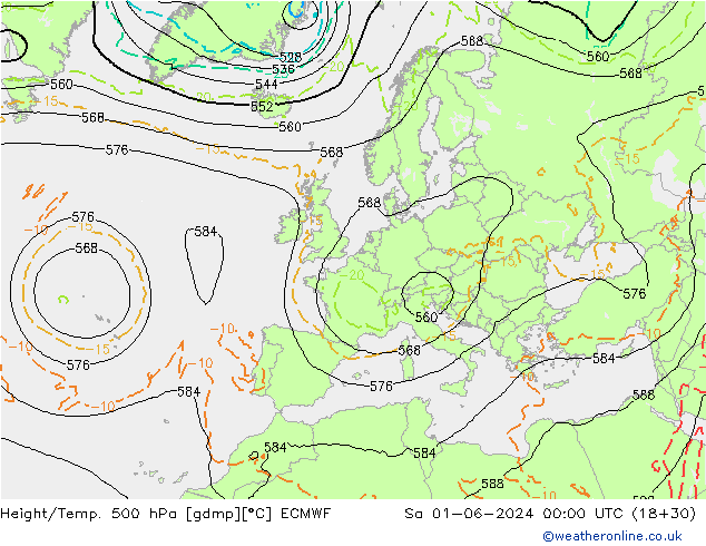 Height/Temp. 500 гПа ECMWF сб 01.06.2024 00 UTC