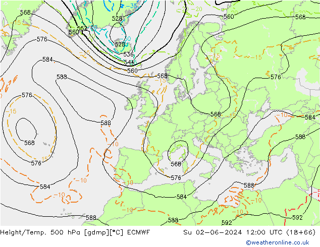 Z500/Rain (+SLP)/Z850 ECMWF So 02.06.2024 12 UTC