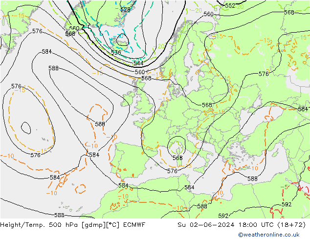 Height/Temp. 500 hPa ECMWF  02.06.2024 18 UTC