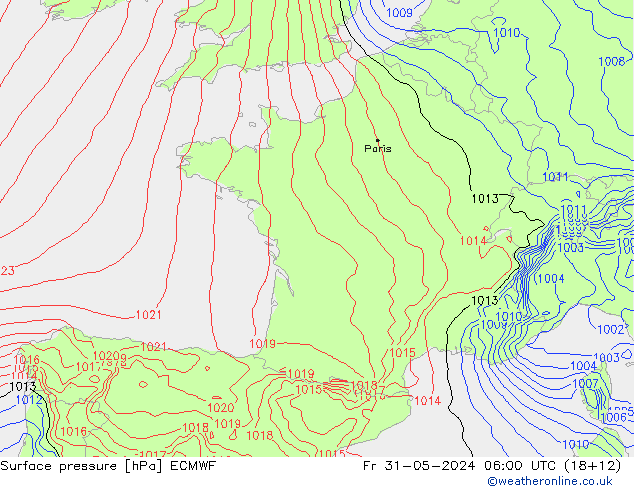 Bodendruck ECMWF Fr 31.05.2024 06 UTC