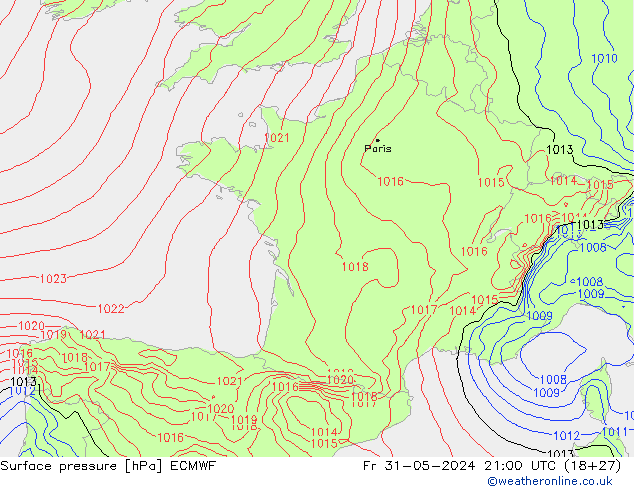 Atmosférický tlak ECMWF Pá 31.05.2024 21 UTC