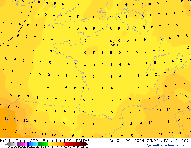 Yükseklik/Sıc. 850 hPa ECMWF Cts 01.06.2024 06 UTC