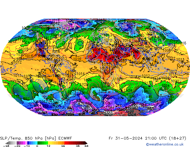 SLP/Temp. 850 hPa ECMWF Pá 31.05.2024 21 UTC