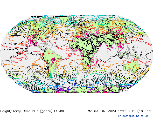 Yükseklik/Sıc. 925 hPa ECMWF Pzt 03.06.2024 12 UTC