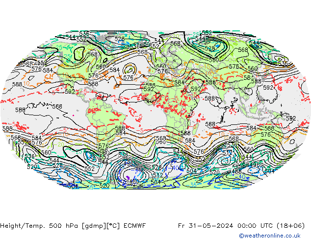 Z500/Rain (+SLP)/Z850 ECMWF Fr 31.05.2024 00 UTC
