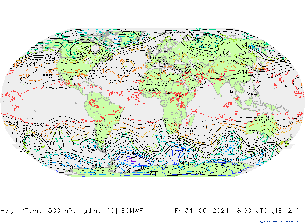 Z500/Rain (+SLP)/Z850 ECMWF Sex 31.05.2024 18 UTC