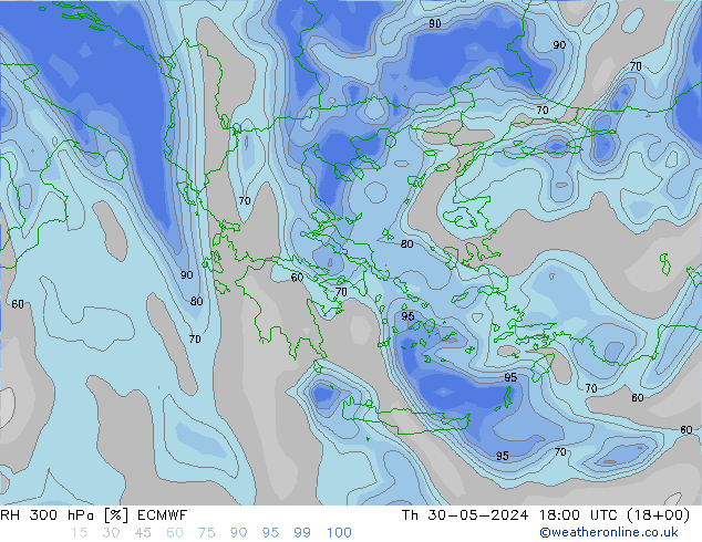 RH 300 hPa ECMWF Do 30.05.2024 18 UTC