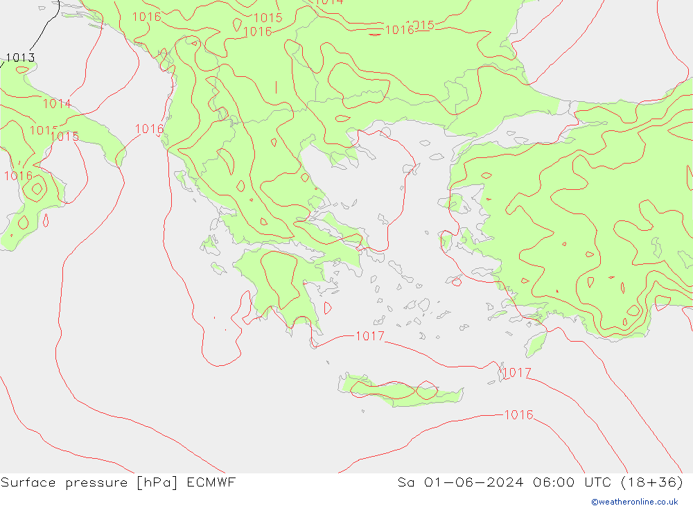 Pressione al suolo ECMWF sab 01.06.2024 06 UTC