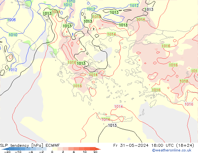 Tendenza di Pressione ECMWF ven 31.05.2024 18 UTC