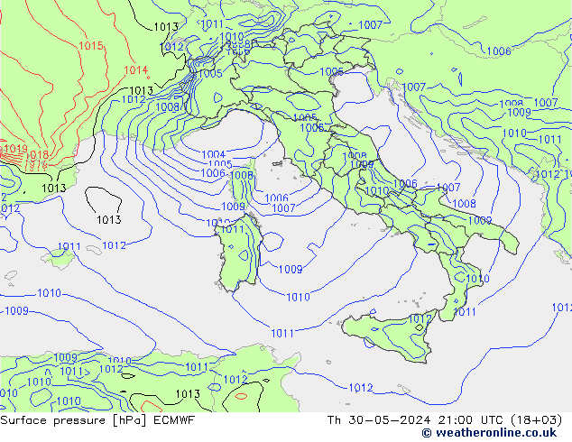 Presión superficial ECMWF jue 30.05.2024 21 UTC