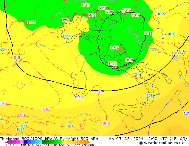 Thck 500-1000hPa ECMWF Mo 03.06.2024 12 UTC