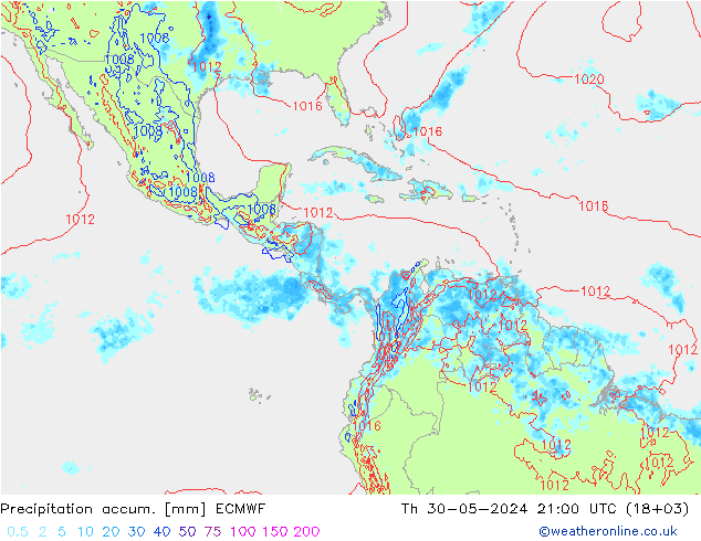 Precipitation accum. ECMWF Th 30.05.2024 21 UTC