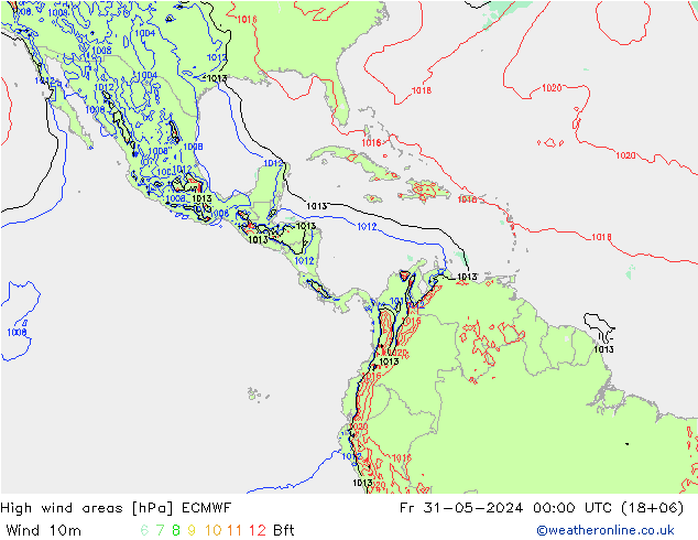 yüksek rüzgarlı alanlar ECMWF Cu 31.05.2024 00 UTC
