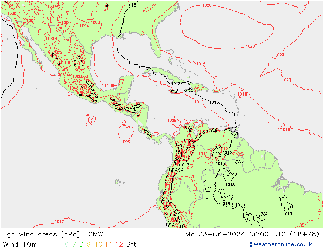 High wind areas ECMWF пн 03.06.2024 00 UTC