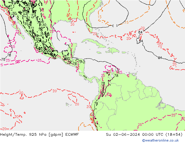 Height/Temp. 925 hPa ECMWF nie. 02.06.2024 00 UTC