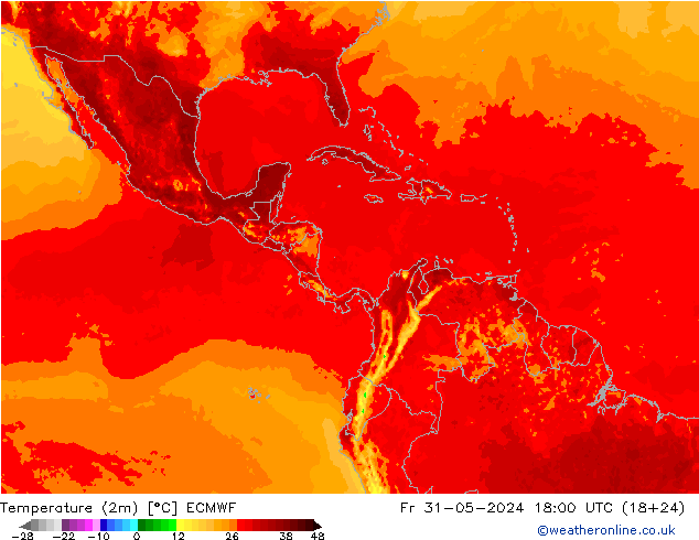 Temperatura (2m) ECMWF vie 31.05.2024 18 UTC