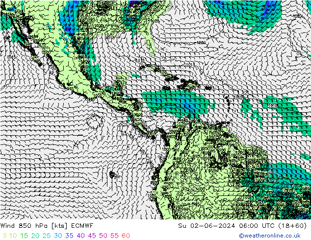 Vento 850 hPa ECMWF Dom 02.06.2024 06 UTC