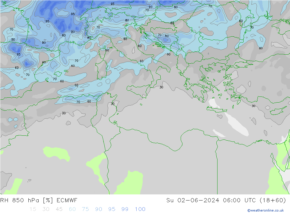 RH 850 hPa ECMWF nie. 02.06.2024 06 UTC