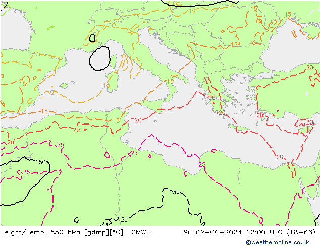 Z500/Rain (+SLP)/Z850 ECMWF dom 02.06.2024 12 UTC