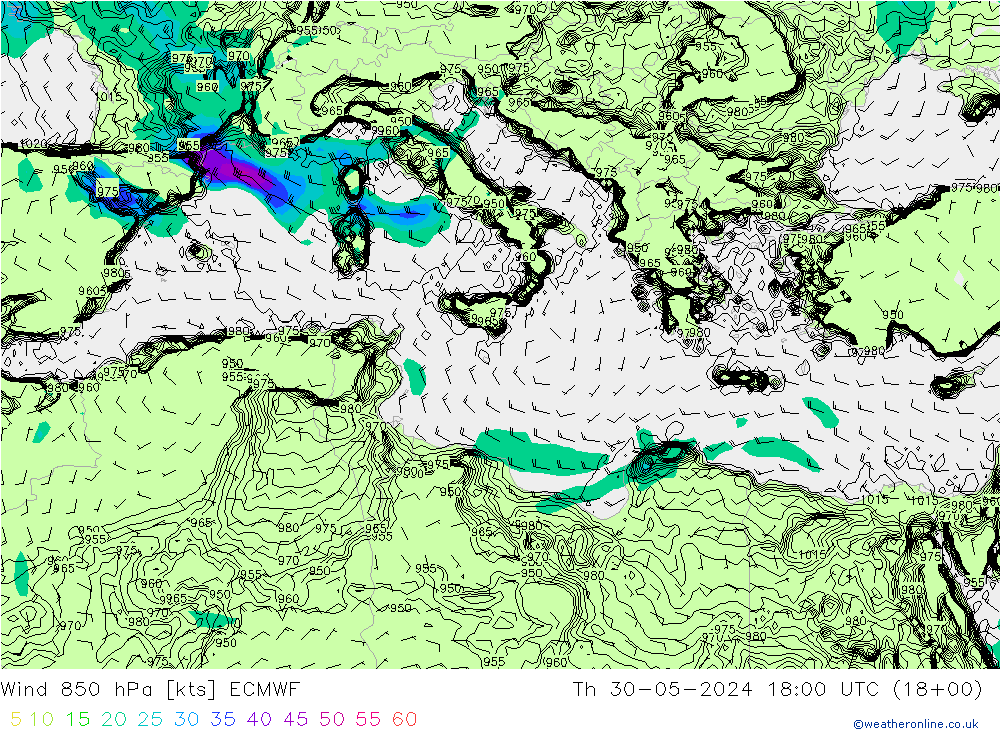 Wind 850 hPa ECMWF Th 30.05.2024 18 UTC